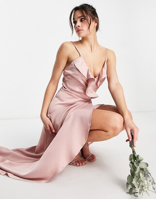 TFNC Bridesmaid satin wrap dress in dusty pink