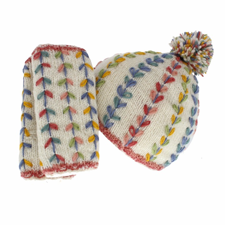 Pachamama 100% Wool Kylemore Bobble Hat & Handwarmers Matching Set 