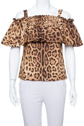 Dolce & Gabbana Brown Leopard Print Cotton Off Shoulder Blouse XS