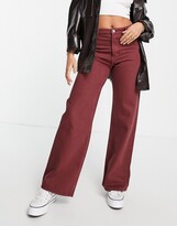 Thumbnail for your product : Monki Yoko cotton wide leg jeans in berry - RED