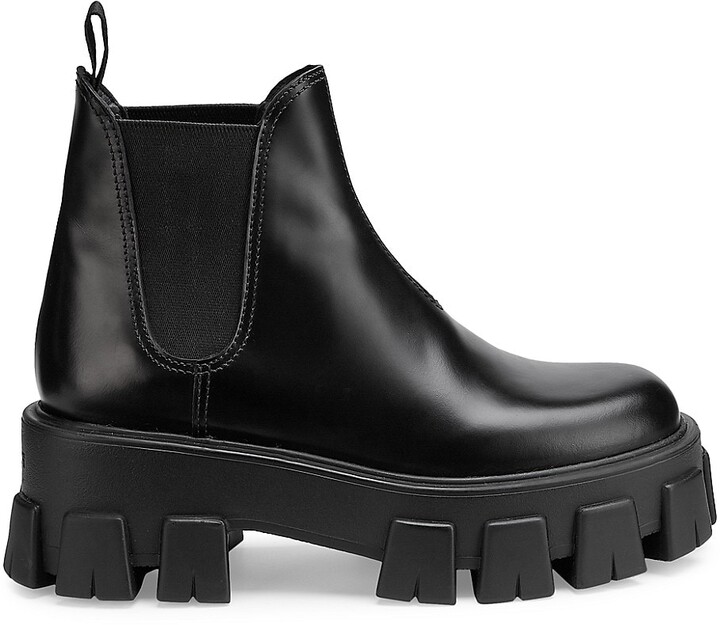 Prada Lug-Sole Leather Chelsea Boots - ShopStyle