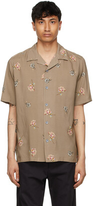 Davi Paris Brown Camp Collar Printed Short Sleeve Shirt