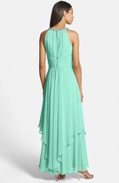 Thumbnail for your product : Eliza J Embellished Tiered Chiffon Halter Gown