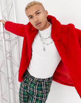ASOS Design DESIGN faux fur harrington jacket in red