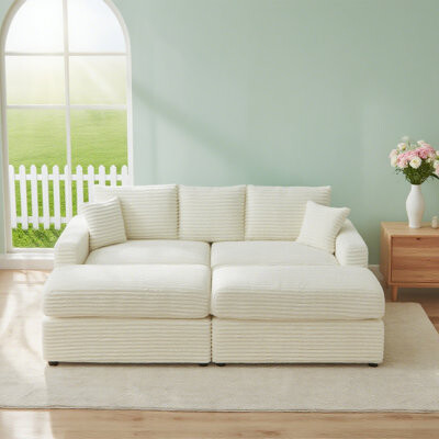 Wrought Studio Sectional Couch, Free Combination Sleeper Sofa with Two Ottoman, Deep Seat Cloud Sofa for Living Room, Small Apartment