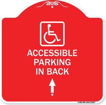 Signmission Designer Series Sign - With NY - Approved Isa Symbol Accessible Parking On Up Arrow (With Graphic) | Red & White 18" X 18" Heavy-Gauge Alu
