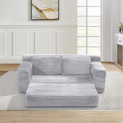 Wrought Studio Corduroy Cloud Double Sofa 2-In-1 Convertible Sofa Bed Comfortable Boneless Double Sofa Suitable For Living Room Apartment Small Space Black