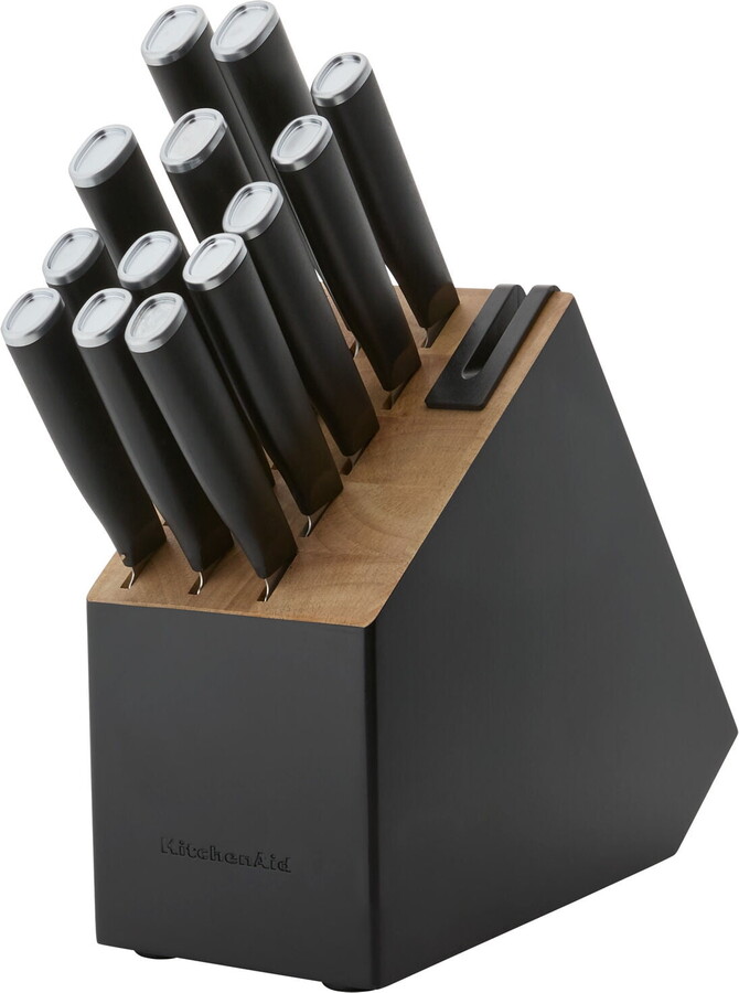 KitchenAid Classic 14-Piece Slim Knife Block Set with Sharpener, High-Carbon Steel, Black