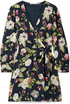 Thumbnail for your product : Alice + Olivia Alice Olivia - Hannah Wrap-effect Floral-print Washed-satin Mini Dress - Midnight blue