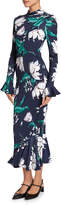 Thumbnail for your product : Erdem Alta Floral Bell-Sleeve Flounce-Hem Midi Dress