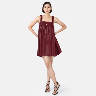 Kargede Women's Desire – Wine Red Pleated Mini Dress, Vegan Leather