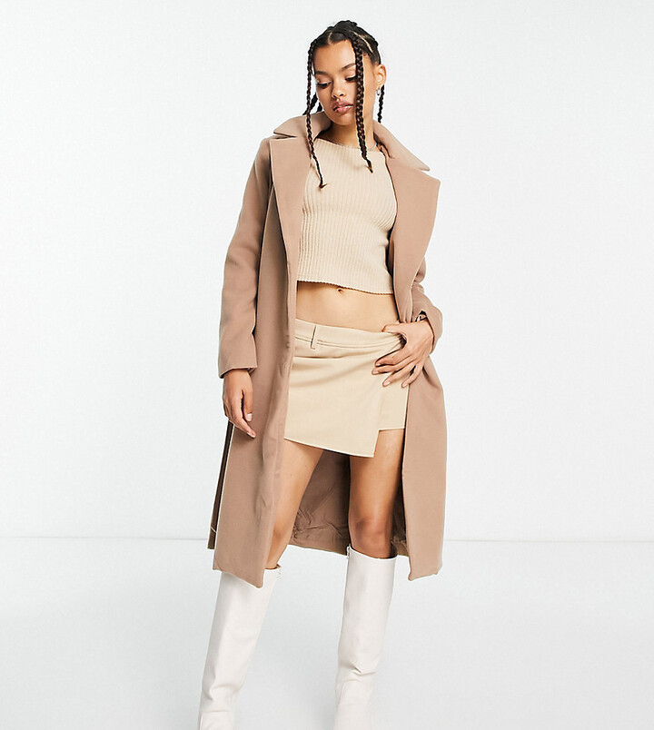 Threadbare Petite Chai belted formal coat in camel - ShopStyle