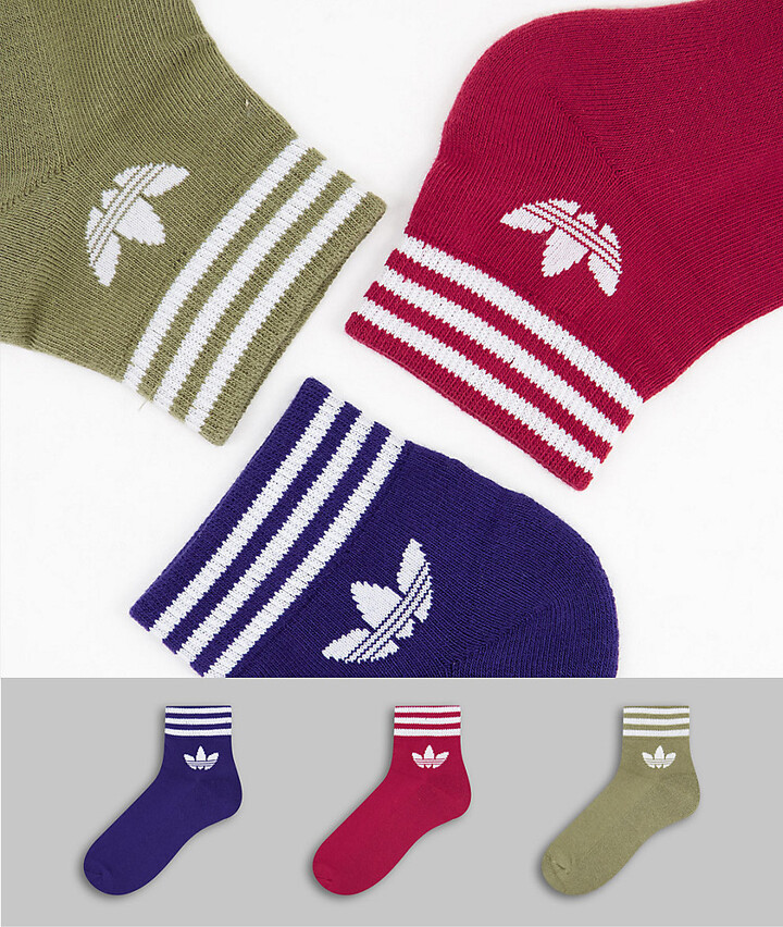 adidas adicolor Trefoil 3 pack ankle socks in mixed colours - ShopStyle
