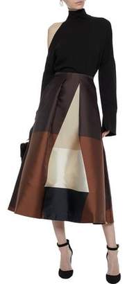 Co Pleated Color-Block Duchesse-Satin Midi Skirt