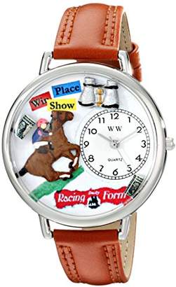 Whimsical Watches Horse Racing Tan Leather and Silvertone Unisex Quartz Watch with White Dial Analogue Display and Multicolour Leather Strap U-0810017