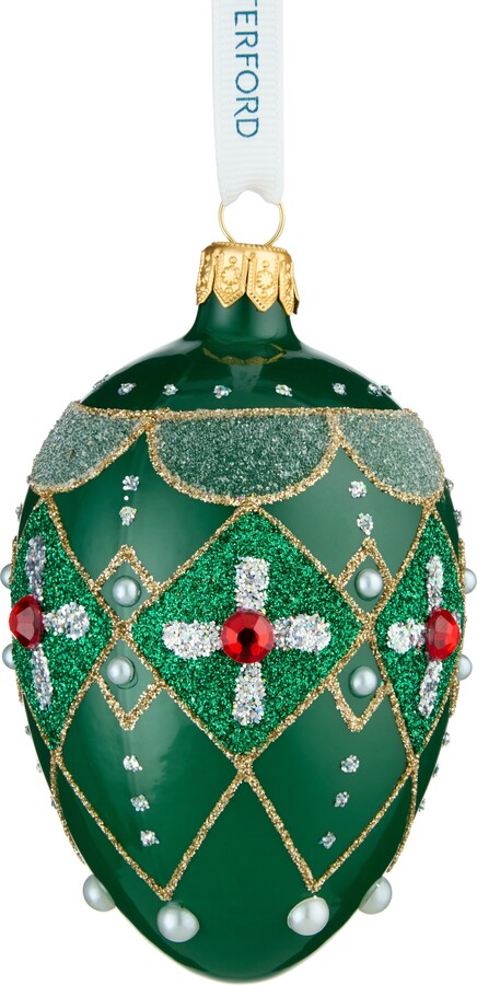 Waterford Holiday Heirlooms Green & Red Oval Glass Ornament
