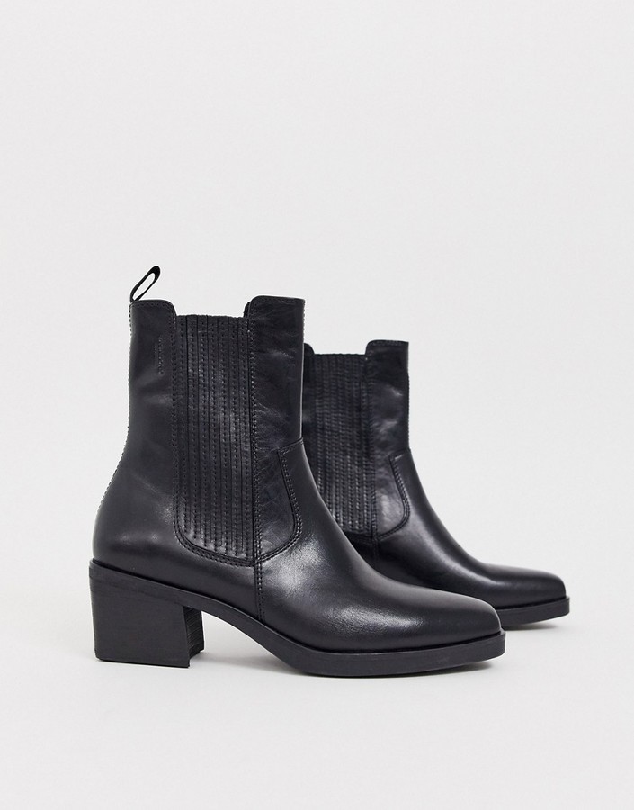 Vagabond Simone black leather western mid heeled ankle boots with square  toe - ShopStyle