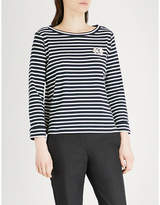 Thumbnail for your product : Claudie Pierlot Brooch-detail striped cotton-blend top