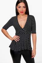 Thumbnail for your product : boohoo Polkerdot Peplum Plunge Top