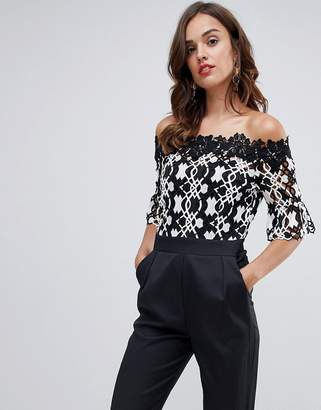 Paper Dolls jumpsuit with geometric lace top in monochrome