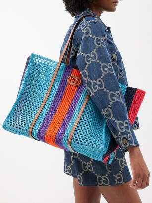 Gucci Striped Faux Raffia And Leather Tote Bag - ShopStyle