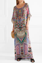 Thumbnail for your product : Camilla The Long Way Home Embellished Printed Silk Crepe De Chine Kaftan - Pink