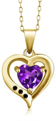 Gem Stone King 0.76 Ct Heart Shape Purple Amethyst and Diamond 14k Yellow Gold Pendant