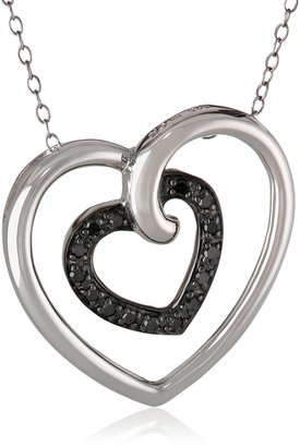 Amazon Collection Sterling Silver Diamond Heart in Heart Pendant Necklace (.17 cttw), 18"