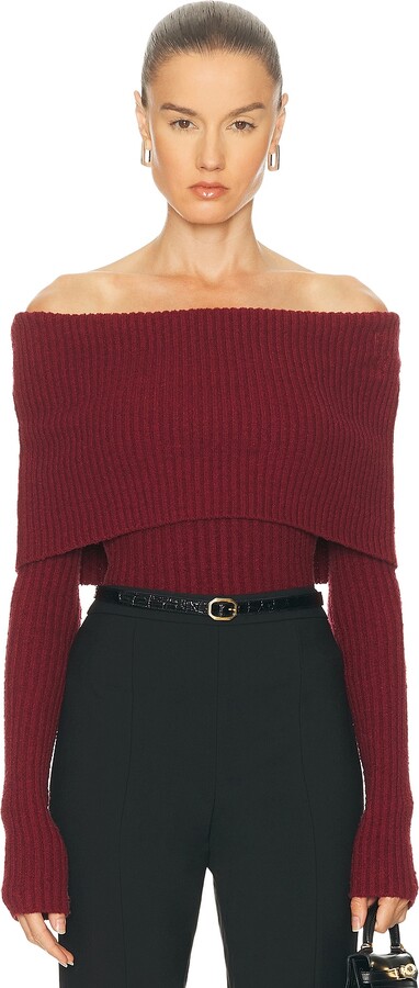 L'Academie by Marianna Namir Off Shoulder Sweater in Burgundy