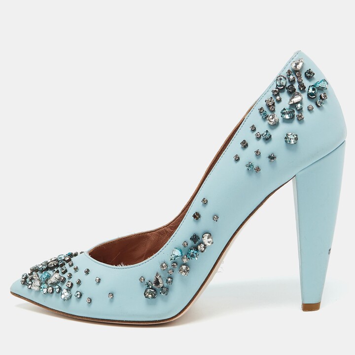 RED Valentino Light Blue Leather Crystal Embellished Pumps Size 39