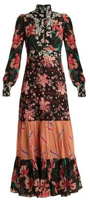 Gucci Floral patchwork-print stand-collar crepe dress