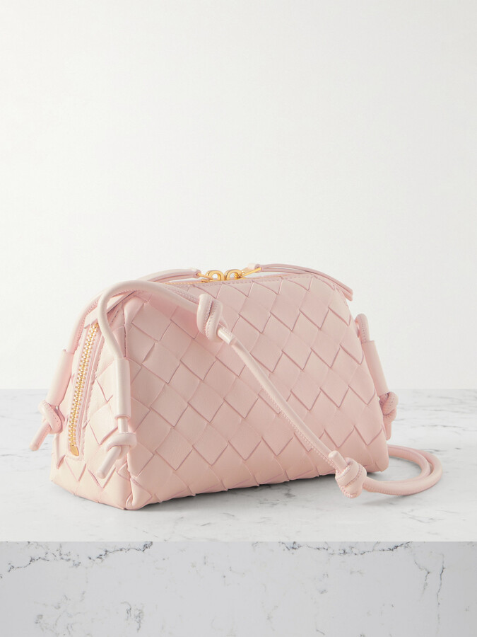 Bottega Veneta Concert Pouch Intrecciato Leather Shoulder Bag - Pink