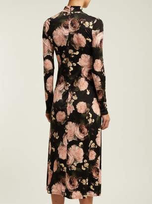 Erdem Nolene Dutch Petal Print Jersey Midi Dress - Womens - Black Pink
