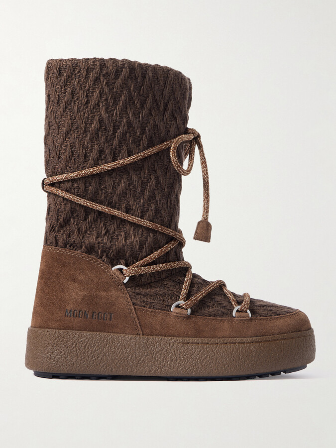 Moon Boot + Guest In Residence Ltrack Suede-trimmed Knitted Snow Boots - Brown