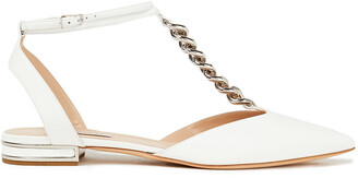 Casadei Chain-trimmed Leather Point-toe Flats