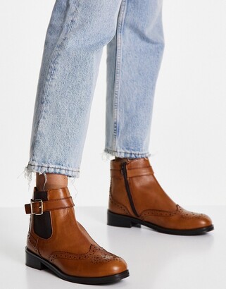 Dune London chelsea boots with buckle in brown leather
