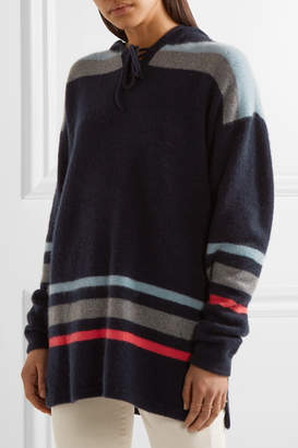 The Elder Statesman Heavy Hockey Hooded Striped Cashmere Sweater - Navy