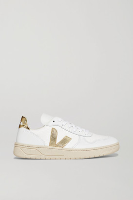 Veja + Net Sustain V-10 Metallic-trimmed Leather And Mesh Sneakers - White