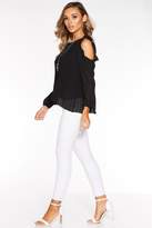 Thumbnail for your product : Quiz Black Chiffon Pleated Cold Shoulder Necklace Top