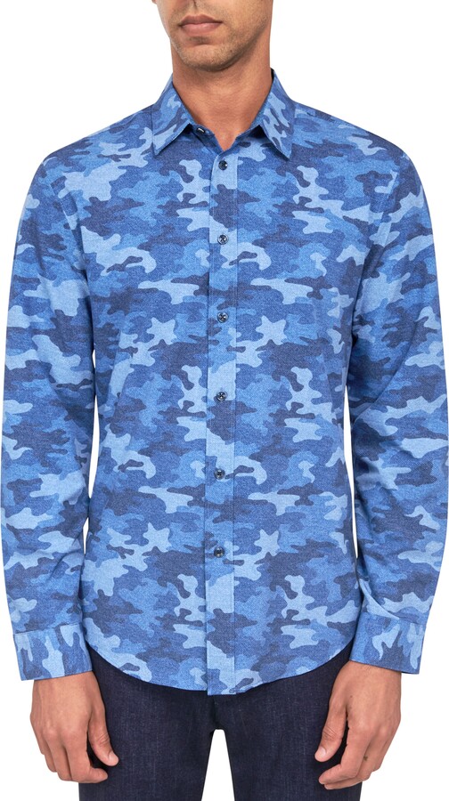 Brooklyn Brigade Slim Fit Denim Camo 4-Way Stretch Performance Long Sleeve Shirt