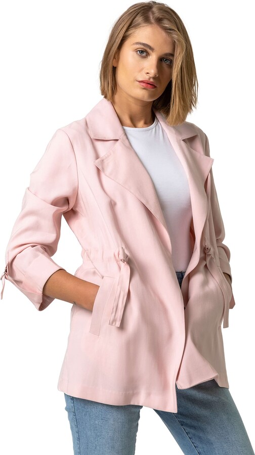 Roman Originals Tie Waist Jacket For Women UK - Ladies Summer Coat Spring  Daywear Holiday Longline Long Sleeve Comfy Everyday Smart Jackets - Light  Pink - Size 22 - ShopStyle