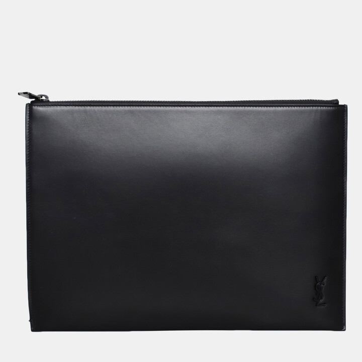 Saint Laurent Black Leather Ipad Clutch