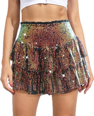 Bodycon Skirt Sequin Mini Skirt Elastic Waist Sequin Dress GUANYY