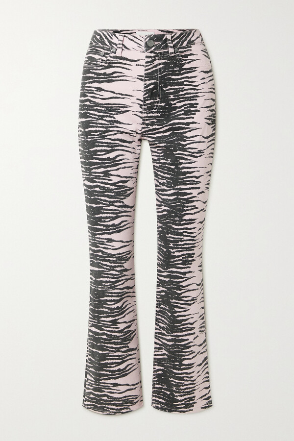 Ganni Tiger-print Cropped Organic High-rise Bootcut Jeans - Pink - ShopStyle