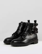 Thumbnail for your product : Helena Raid Black Multi Buckle Grunge Flat Ankle Boots