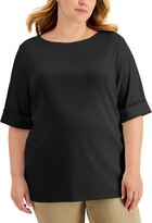 Thumbnail for your product : Karen Scott Plus Size Cotton Elbow-Sleeve Top, Created for Macy's