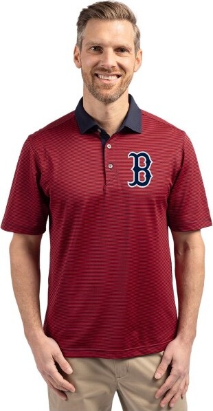 Cutter & Buck BostonRedSoxCutter&BuckVirtueEcoPiqueMicroStripeRecycledMensBig&TallPolo-Red/NavyBlue-3XBig