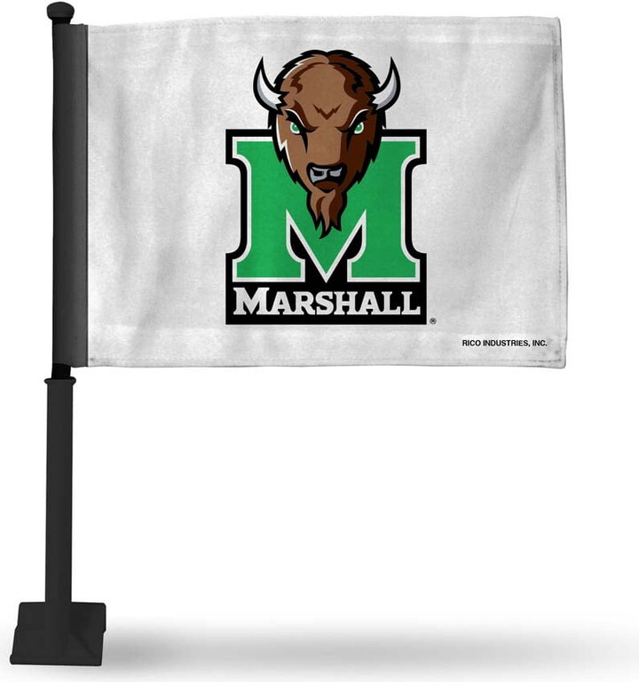 Rico Industries Marshall College Double Sided Car Flag - 16" x 19" - Strong Black Pole that Hooks Onto Car/Truck/Automobile