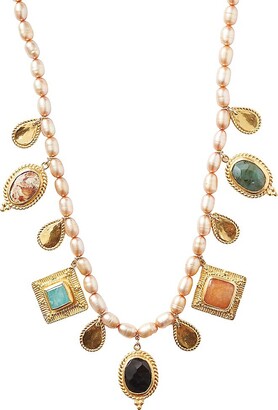 Chan Luu 18K-Gold-Plated, Freshwater Pearl & Multi-Gemstone Pendant Necklace