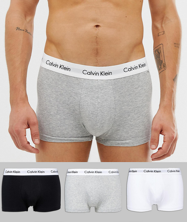 Calvin Klein Low Rise Trunks 3 Pack in Cotton Stretch - ShopStyle Boxers